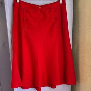 J. Crew linen Nautical Sailor Red A line Skirt cream tie buttons Midi Cherry 🍒
